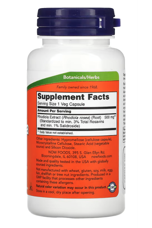 NOW Foods, Rhodiola, 500 mg, 60 Veg Capsules.ABD MENŞEİ