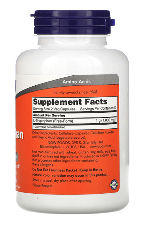 NOW Sports L-Tryptophan  500 mg  120 Veg Capsul.(EXP:09.2025) USA MENŞEİ. 47.