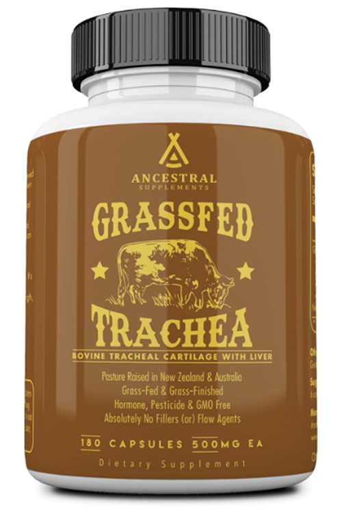 Ancestral Supplements Grass Fed Beef Tracheal Cartilage with Liver, 3000mg, 180 Capsules