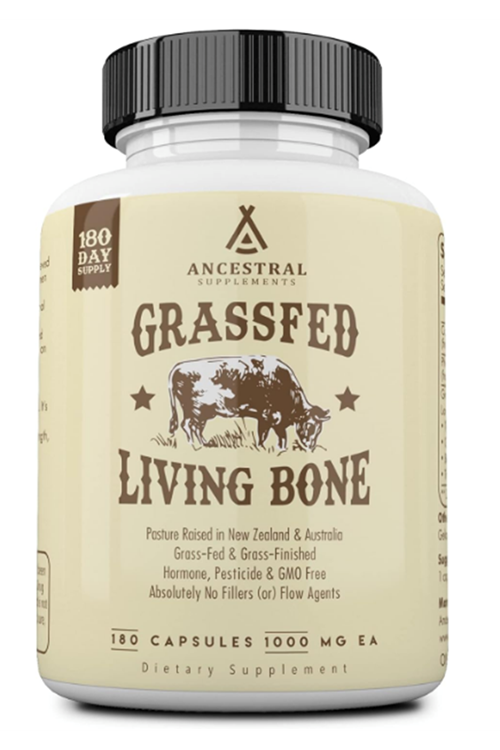 Ancestral Supplements Grass Fed Beef Living Bone, Bone Meal  Bone Health,Joint Health and Flexibility, 180 Capsules