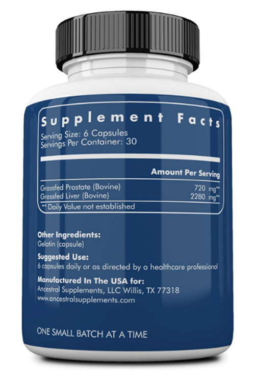Ancestral Supplements Grass Fed Beef Prostate for Men with Liver, 3000mg, 180 Capsules.Abd.