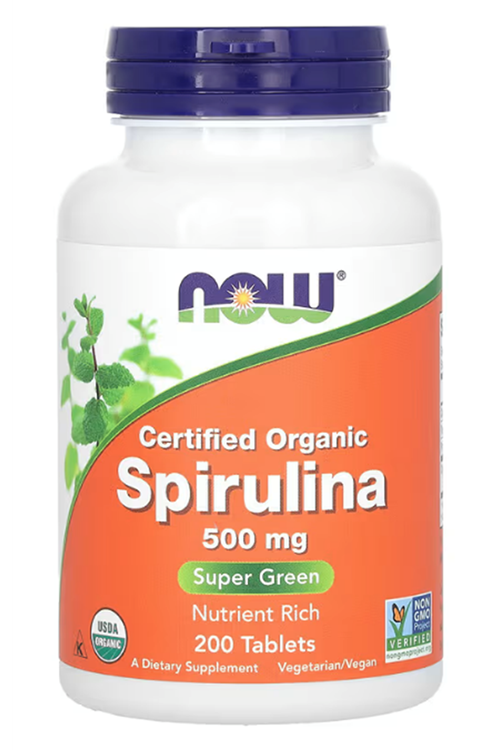 NOW Foods, Certified Organic Spirulina, 500 mg, 200 Tablet.Abd Menşei.38.