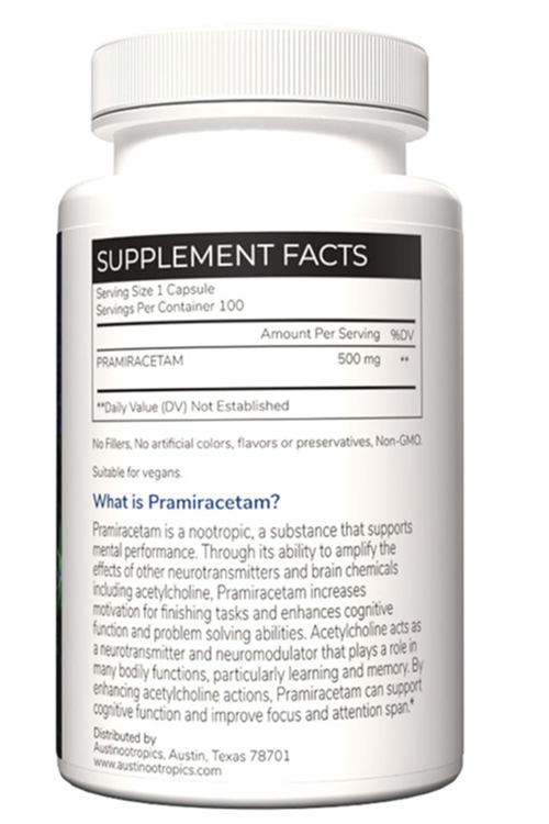 Austinootropics  Pramiracetam  500mg 100 Veg Capsul.Made ın Usa.85.