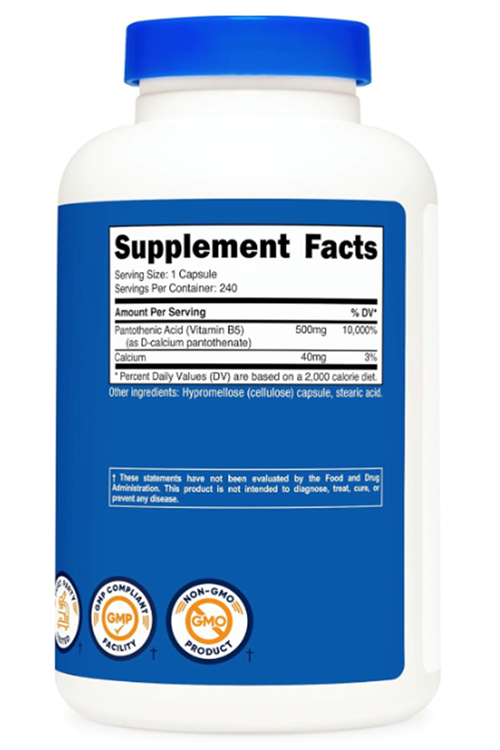 Nutricost Pantothenic Acid (Vitamin B5) 500mg, 240 Capsul.Abd Meşei