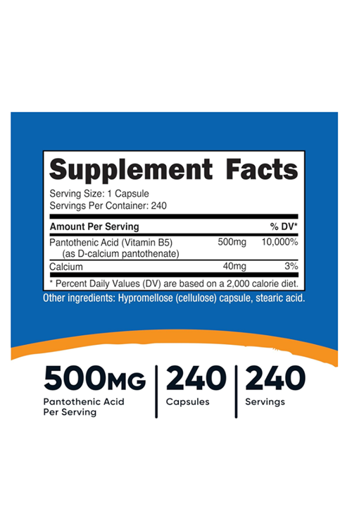 Nutricost Pantothenic Acid (Vitamin B5) 500mg, 240 Capsul.Abd Meşei