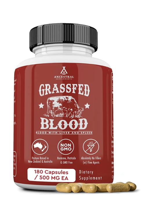 Ancestral Supplements Grass Fed Blood is Blood, Liver  Spleen Formula, 500mg Red  White Blood Cell Formation, Immune and Heart Health Support, 180 Capsul.Abd