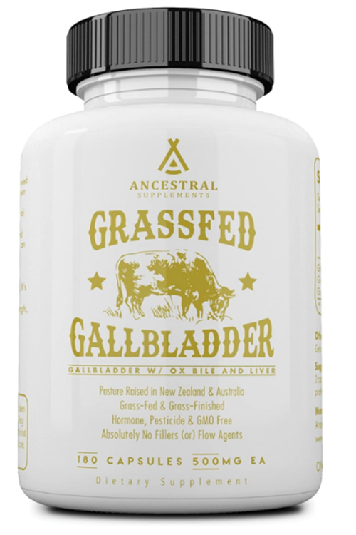 Ancestral Supplements Grass Fed Beef Gallbladder with Ox Bile and Liver, 1000mg, Complex Promotes Digestive 180 Capsul.Abd.76