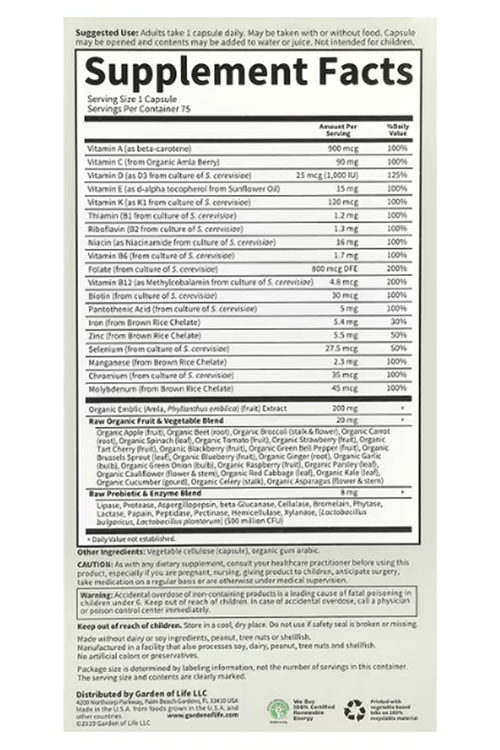 Garden of Life, Vitamin Code, RAW One, Once Daily Multi vitamin For Women, 75 Vegetarian Capsules.Abd Menşei