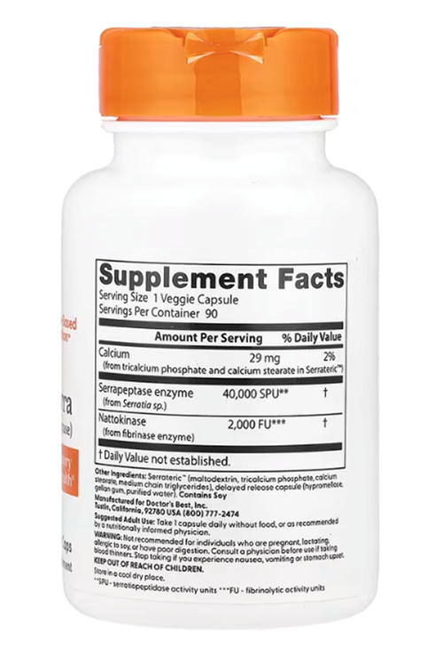 Doctor's Best, Natto-Serra, (Nattokinase-Serrapeptase) 90 Veggie Capsul.50.
