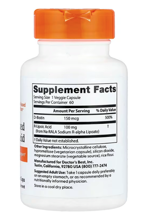 Doctor's Best, Stabilized R-Lipoic Acid with BioEnhanced Na-RALA, 100 mg, 60 Veggie Capsul.Made ın Usa.45.