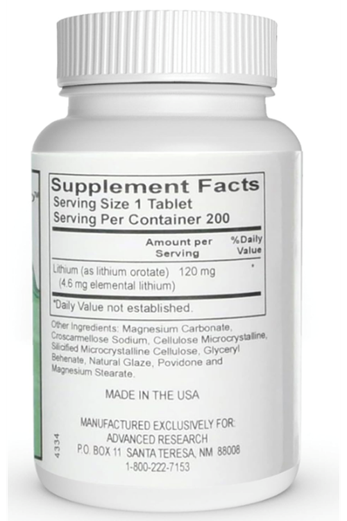 Advanced Research Dr. Hans Nieper Lithium Orotate 5mg, 200 Tablet.Abd Menşei.