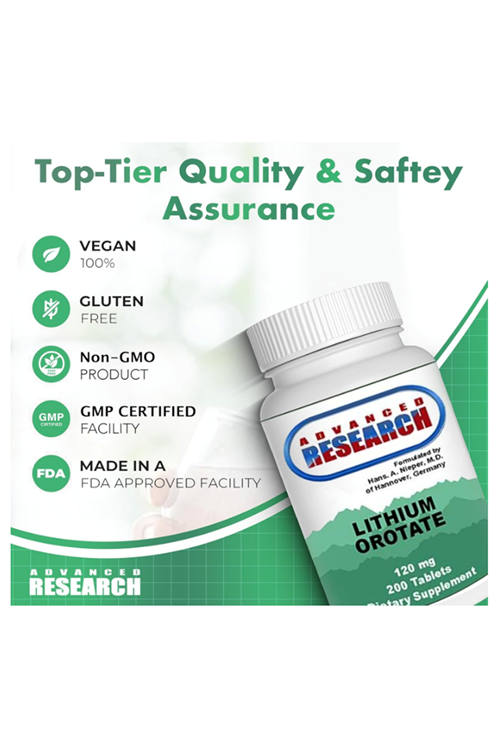 Advanced Research Dr. Hans Nieper Lithium Orotate 5mg, 200 Tablet.Abd Menşei.
