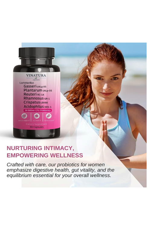 VINATURA Lactobacillus Rhamnosus, Reuteri, Gasseri, Plantarum, Crispatus, Acidophilus Probiotics - 38 Billion CFU *USA Made  Women Probiotic 30 Capsul.Abd