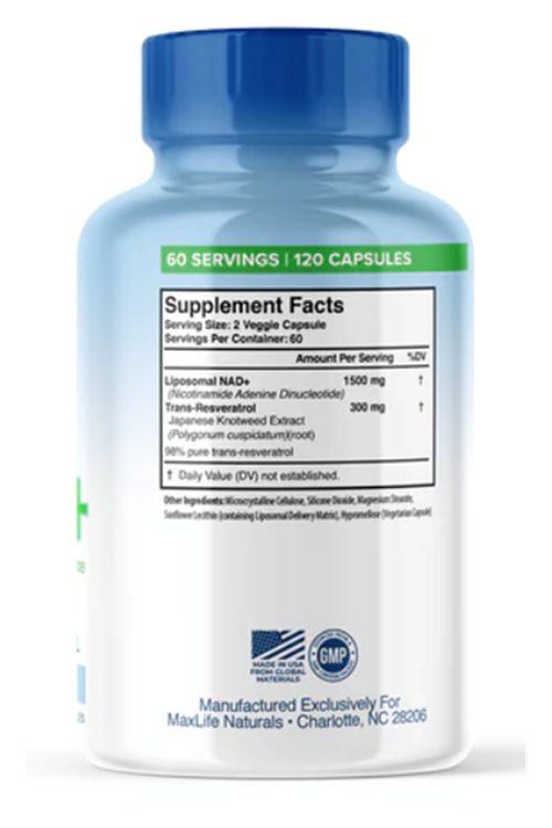 Maxlife Naturals Liposomal NAD+(Özelsporcugıdaların'dan !!) Trans-Resveratrol 1500mg - 120 Capsules.Made ın Usa 47.
