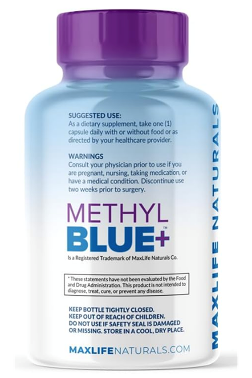Maxlife Naturals Methylene Blue  12mg  with Enhanced Absorption Vitamin C Ester +  Glycine + NAC Longevity - 60 Capsul.Abd.44.