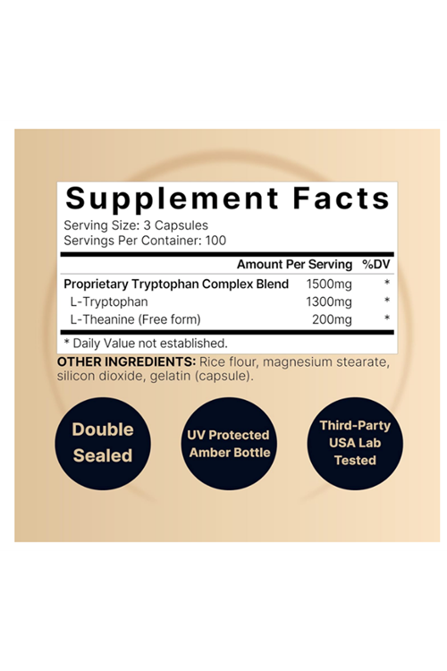 NatureBell L Tryptophan 1300mg with L Theanine 200mg, 300 Capsul.Abd46