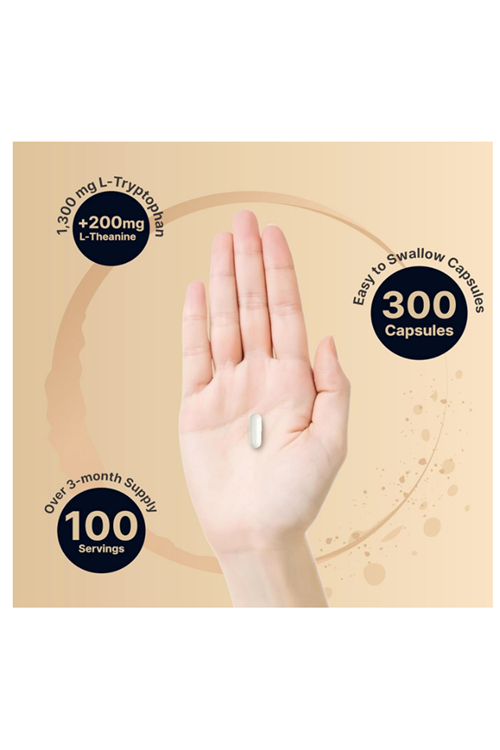 NatureBell L Tryptophan 1300mg with L Theanine 200mg, 300 Capsul.Abd46