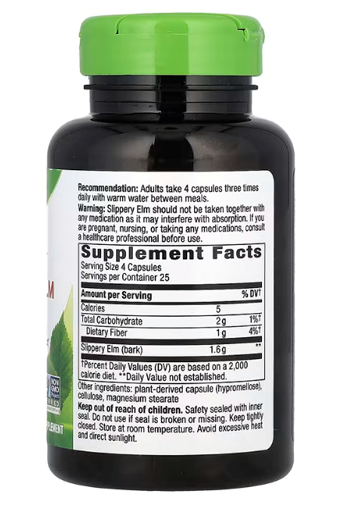 Nature's Way, Slippery Elm Bark, 1,600 mg, 100 Vegan Capsules.Abd Menşei.4135