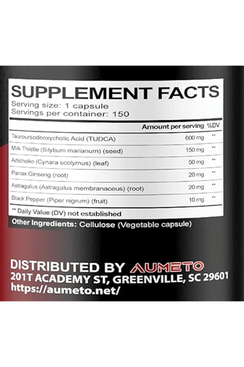 AUMETO  TUDCA  (Tauroursodeoxycholic Acid) with Milk Thistle, Artichoke, Panax Ginseng, Astragalus - Bile Flow Digestion  150  Capsul.Abd Menşei.42.