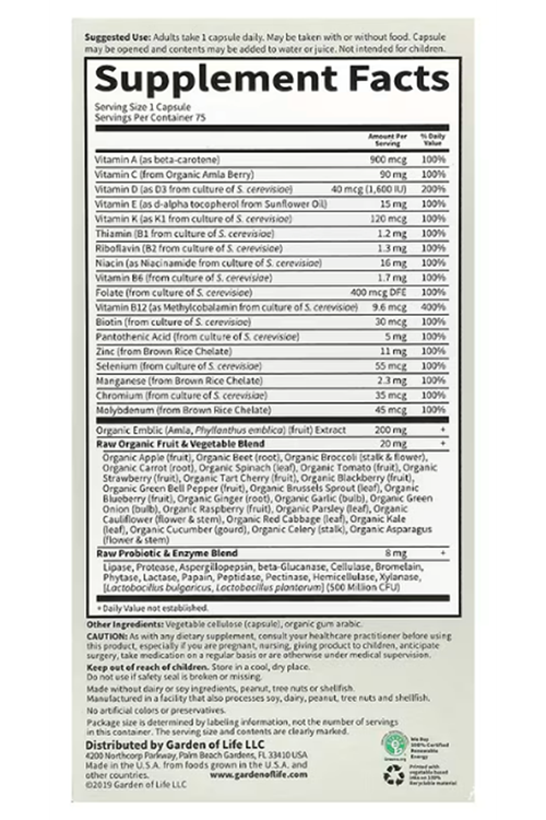 Garden of Life, Vitamin Code, RAW One, Once Daily Multivitamin For Men, 75 Vegetarian Capsul.Abd Menşei.57