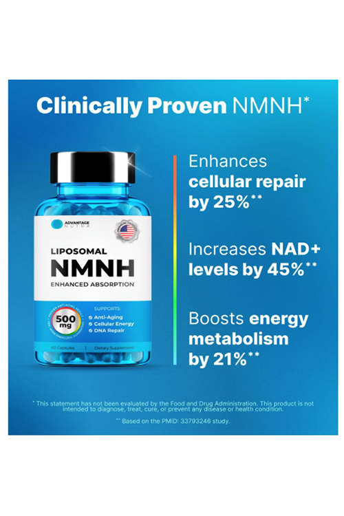 Advantage Nutra Liposomal NMNH to Boost NAD Plus Levels, Energy, Focus - High Purity 60 capsules.Abd Menşei.
