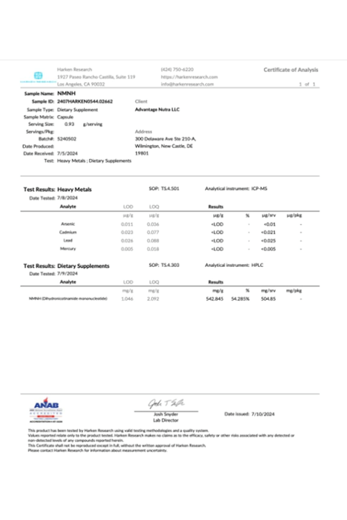 Advantage Nutra Liposomal NMNH to Boost NAD Plus Levels, Energy, Focus - High Purity 60 capsules.Abd Menşei.