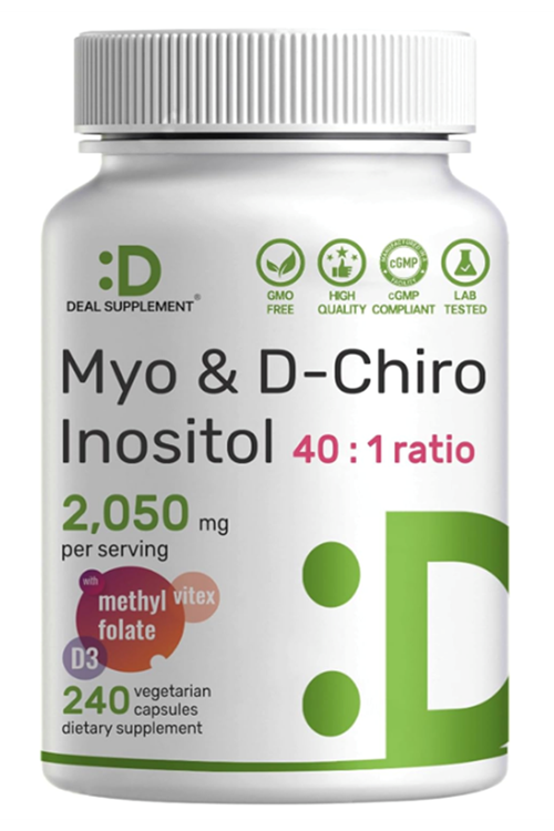 DEAL SUPLAMENT Myo-Inositol  D-Chiro Inositol  (40:1)  2,050mg  240 Veggie Capsules  with Folate, Vitamin D3  Vitex  Hormonal Balance.Abd Menşei