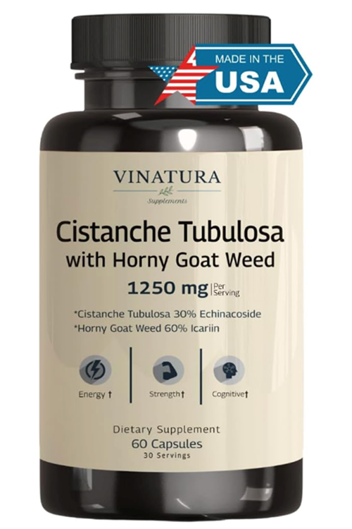 VINATURA Cistanche with Horny Goat Weed  TongkatAlı 1250mg   Energy, Strength Cognitive  60 Capsules.Abd Menşei.52.