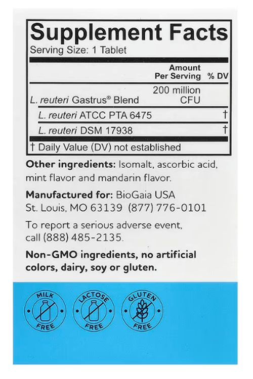 BioGaia, Gastrus® For Optimal Gut Health, Mint and Mandarin, 30 Chewable Tablets.