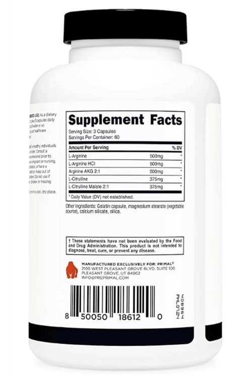 Primal Nitrik Oxide Booster (2,250mg Per Serving)(180 Capsules) Abd Menşei