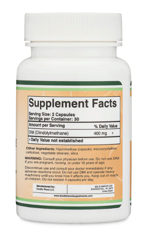 Double Wood DIM  for Women and Men (Diindolylmethane Acne Treatment, 400mg  60 Capsules.Abd