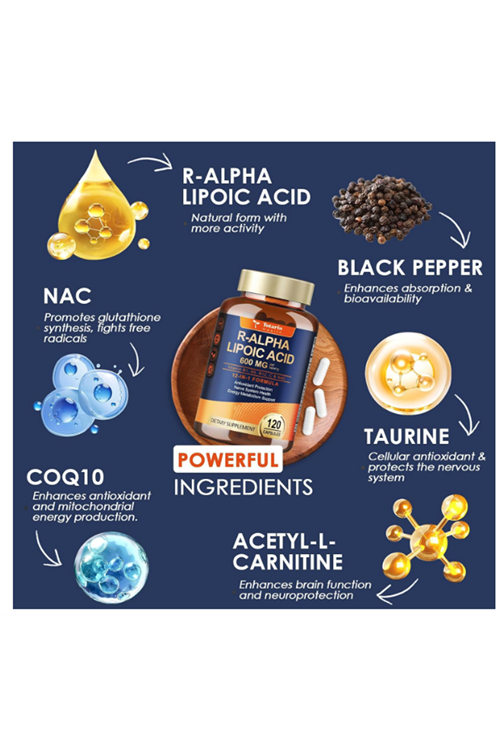 Totaria Healt R Alpha Lipoic Acid 600mg with NAC - ALA  Antioxidant  Neuropathy, Nerve Health, Cell Energy, Anti-Aging, Vegan 120 Capsul.