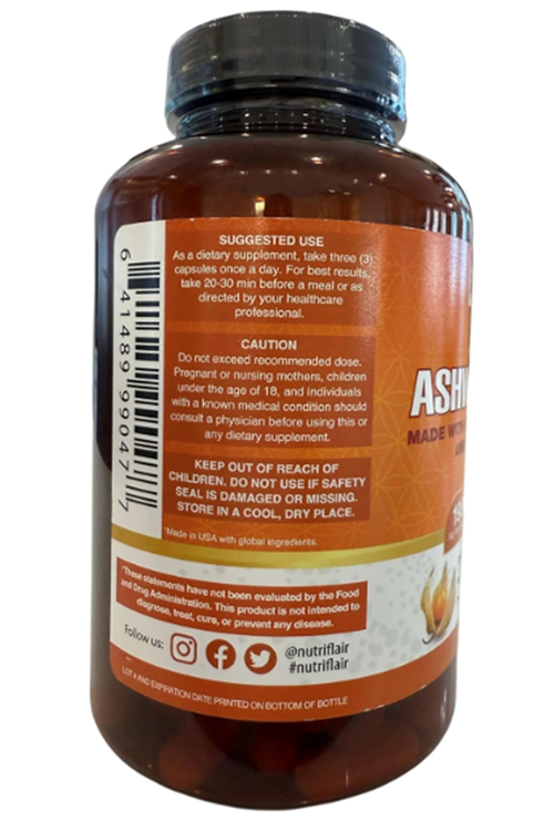 NutriFlair Organic Asvaganda Root Extract - with Organic Black Pepper - Stress and Mood Support - 180 Capsul Powerful Adaptogenic Benefits and Overall Health - Made in USA