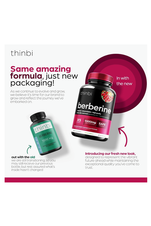 THİNBİ Berberine 1000mg 60 Capsul Potent Botanical for Weight Management with Bitter Melon and Banaba Leaf - HCl from Barberry Extract