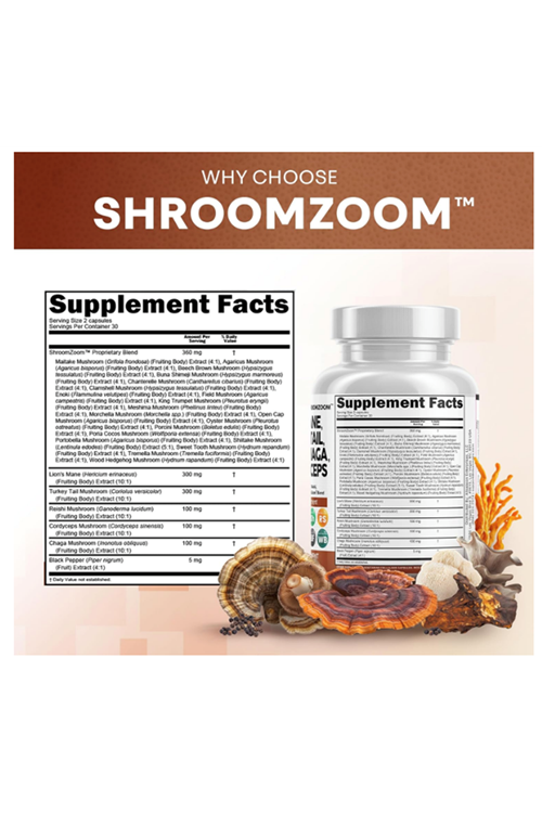 Clean Nutraceuticals Lions Mane 20in1 60 Capsul,Mushroom with Turkey Tail Reishi Cordyceps Chaga Maitake Meshima Poria Cocos Shiitake Oyster Porcini Enoki 