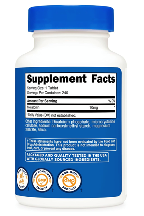 Nutricost Mela tonin 10mg, 240 Tablets - 10mg Per Serving, Non-GMO, Gluten Free