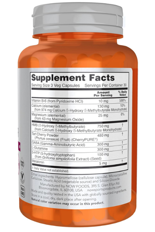 NOW Foods, Rest  Repair, Recovery , 90 Veg Capsules -HMB -Tart Cherry - GABA -L-Glutamine- 5-HTP