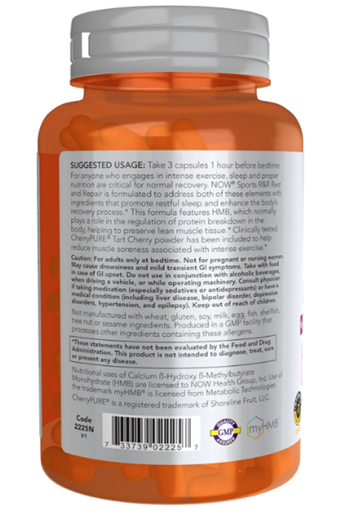NOW Foods, Rest  Repair, Recovery , 90 Veg Capsules -HMB -Tart Cherry - GABA -L-Glutamine- 5-HTP