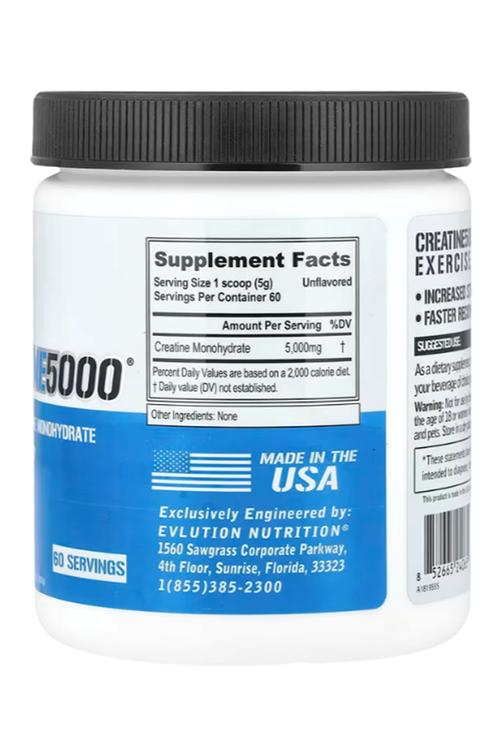EVLution Nutrition, Creatine5000®, Unflavored, 10.58 oz (300 g) Usa Menşei.
