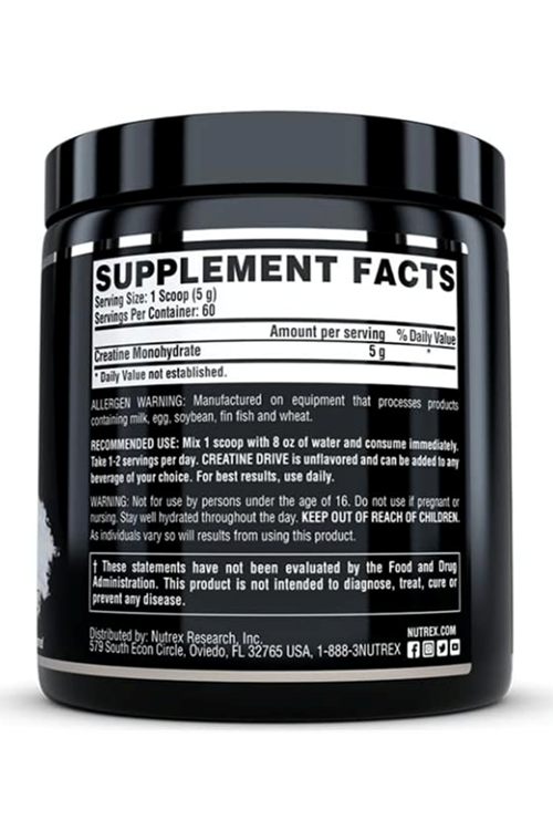 Nutrex Research Creatine Monohydrate Powder Unflavored  5G Micronized Creatine 300gr  60 Servings.Abd Menşei