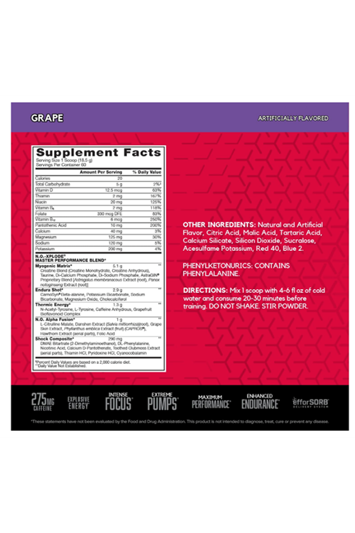 BSN, N.O.-Xplode®, Legendary Pre-Workout, (1.11 kg) 60 Servis.Abd Menşei.Avrupa Değildir.