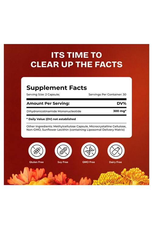 Resurrected Health Liposomal NMNH  High Purity NAD for Anti Aging, Energy, Focus - Pure NMNH Organic 60 Capsules - 300mg.Abd Menşei