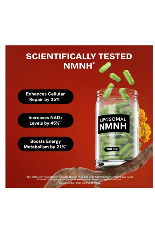 Resurrected Health Liposomal NMNH  High Purity NAD for Anti Aging, Energy, Focus - Pure NMNH Organic 60 Capsules - 300mg.Abd Menşei