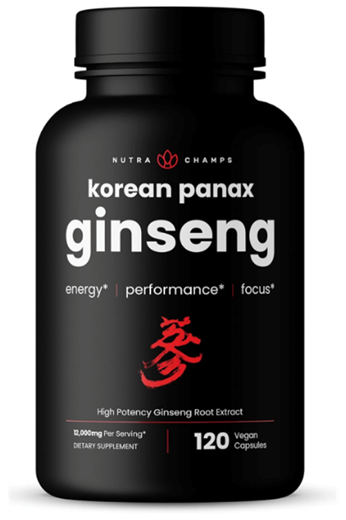 NutraChamps Korean Red Panax Ginseng Root Extra Strength Ginsenosides for Energy, Focus, Performance, Vitality  Immune Support  120 Veg Capsul.