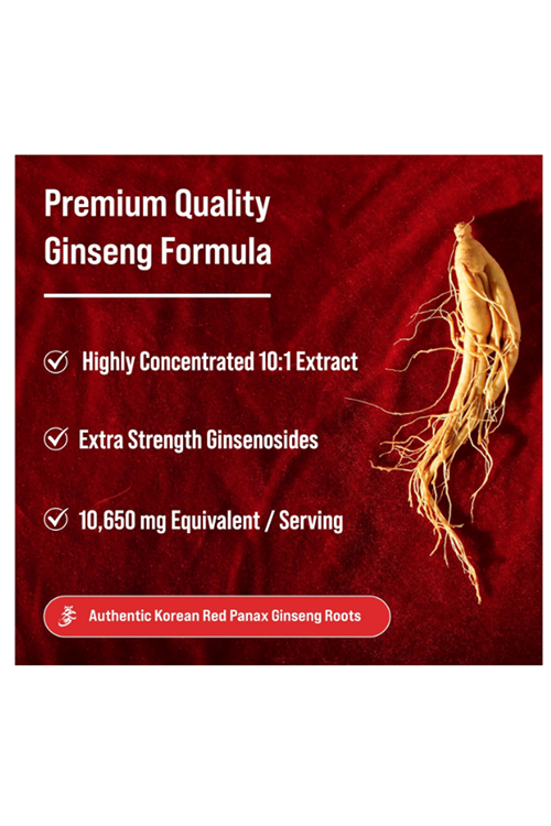 NutraChamps Korean Red Panax Ginseng Root Extra Strength Ginsenosides for Energy, Focus, Performance, Vitality  Immune Support  120 Veg Capsul.