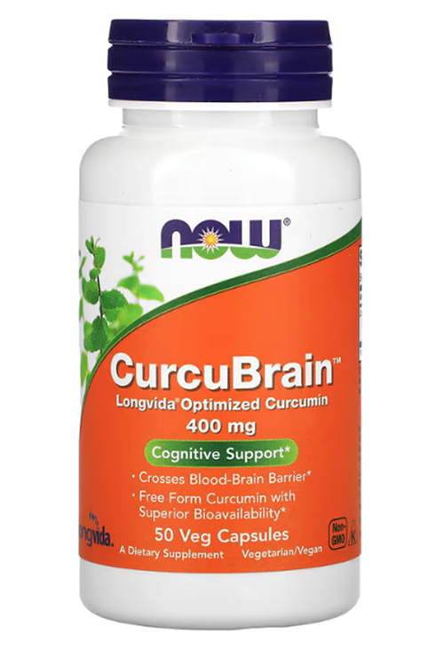 NOW Foods  CurcuBrain Longvida  Cognitive Support 400mg, 50 Veg Capsul.