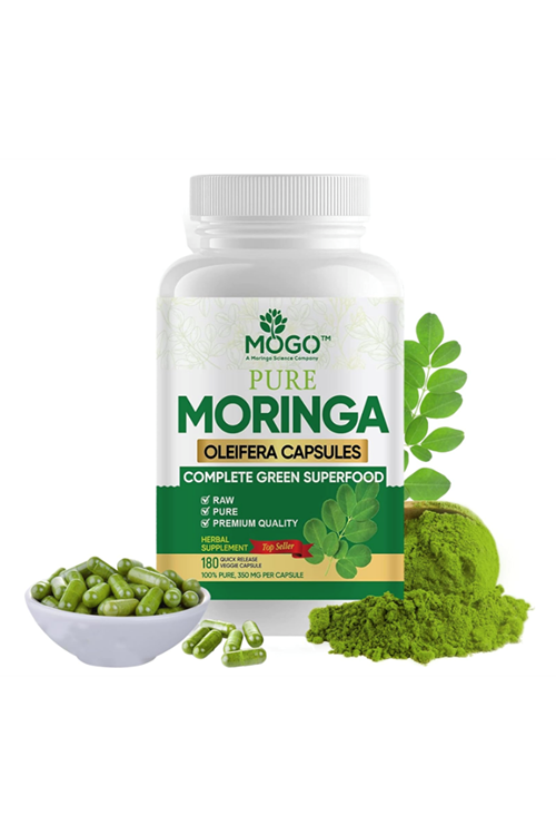 MOGO Moringa 180 Capsul Boost Energy, Immune, Gut, Joint Support  Pure Organic Moringa  Made in USA.