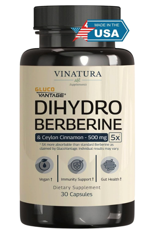 VINATURA Dihydroberberine Ceylon Cinnamon, 500mg - (Patented GlucoVantage Super Berberine), Maybe Berberine 5X More absorbable - 30 Capsules