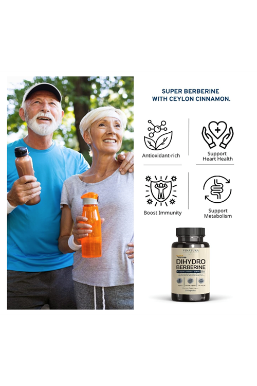 VINATURA Dihydroberberine Ceylon Cinnamon, 500mg - (Patented GlucoVantage Super Berberine), Maybe Berberine 5X More absorbable - 30 Capsules.