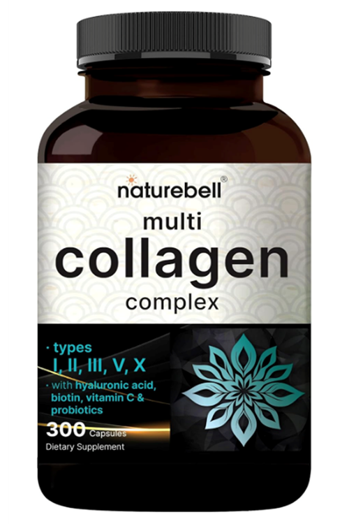 NatureBell Multi Collagen Pills for Women & Men (Type I, II, III, V, X), 300 Capsules  Hydrolyzed Collagen Peptides With Probiotics, Hyaluronic Acid & Biotin  Recovery, Hair, Skin, Nails  Joints Support